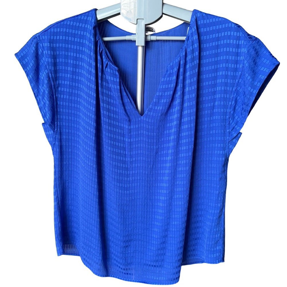 Calvin Klein Electric Blue V-Neck Short Sleeve Blouse